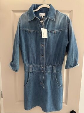 NWT FRAME Denim Button-Front Shirt Dress